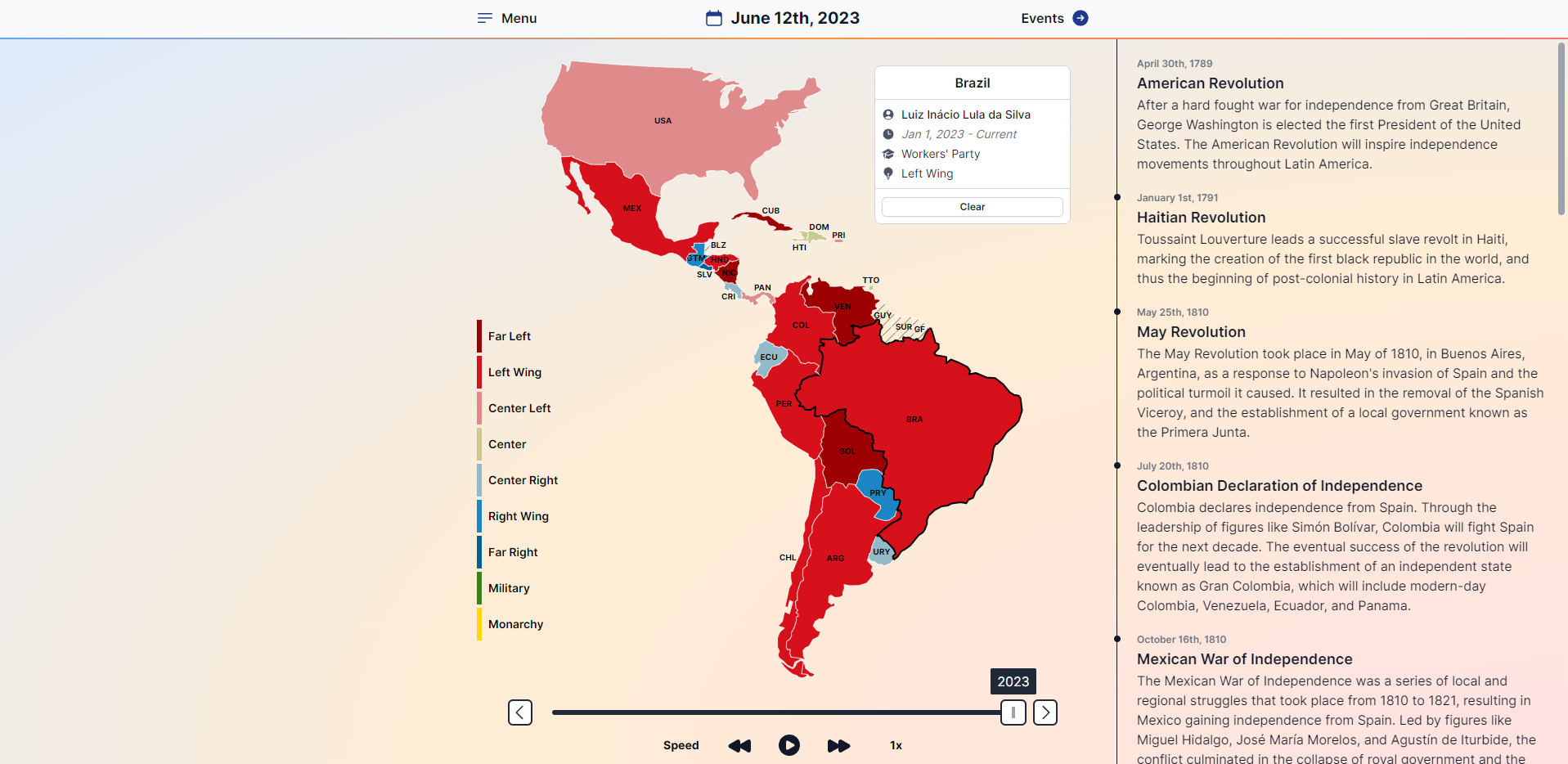 A screenshot of the map set to January 1st, 2023